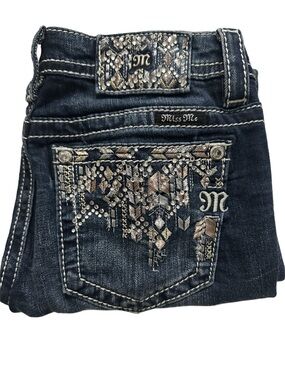 Miss Me Dark Wash Ankle Skinny Jeans Metallic Rhinestones Embellishment Y2K 28